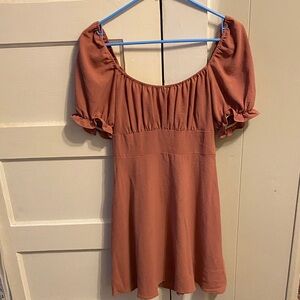 Women’s Puff-Sleeve Square Neck Dress - Rust